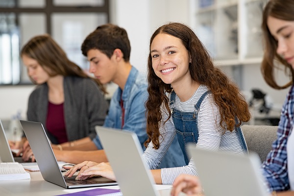 student working at computer