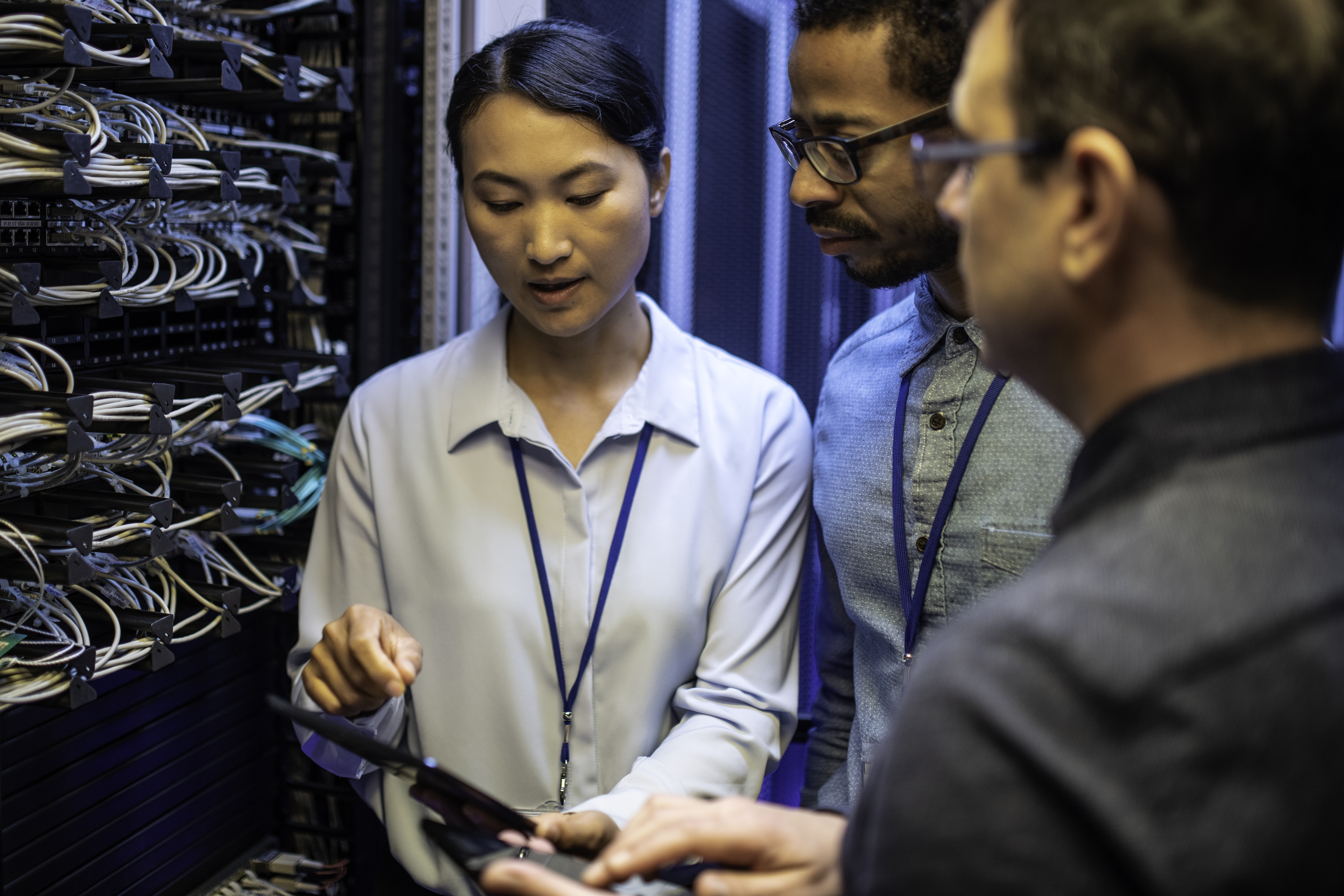 woman talking in front of server