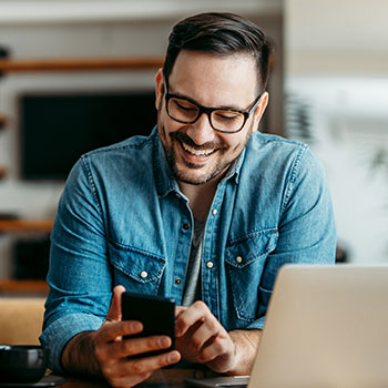 man on device