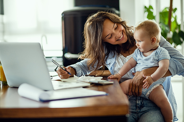 woman and child at computer