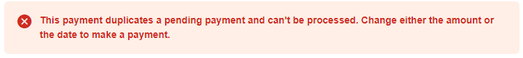 Duplicate Payment Error Message